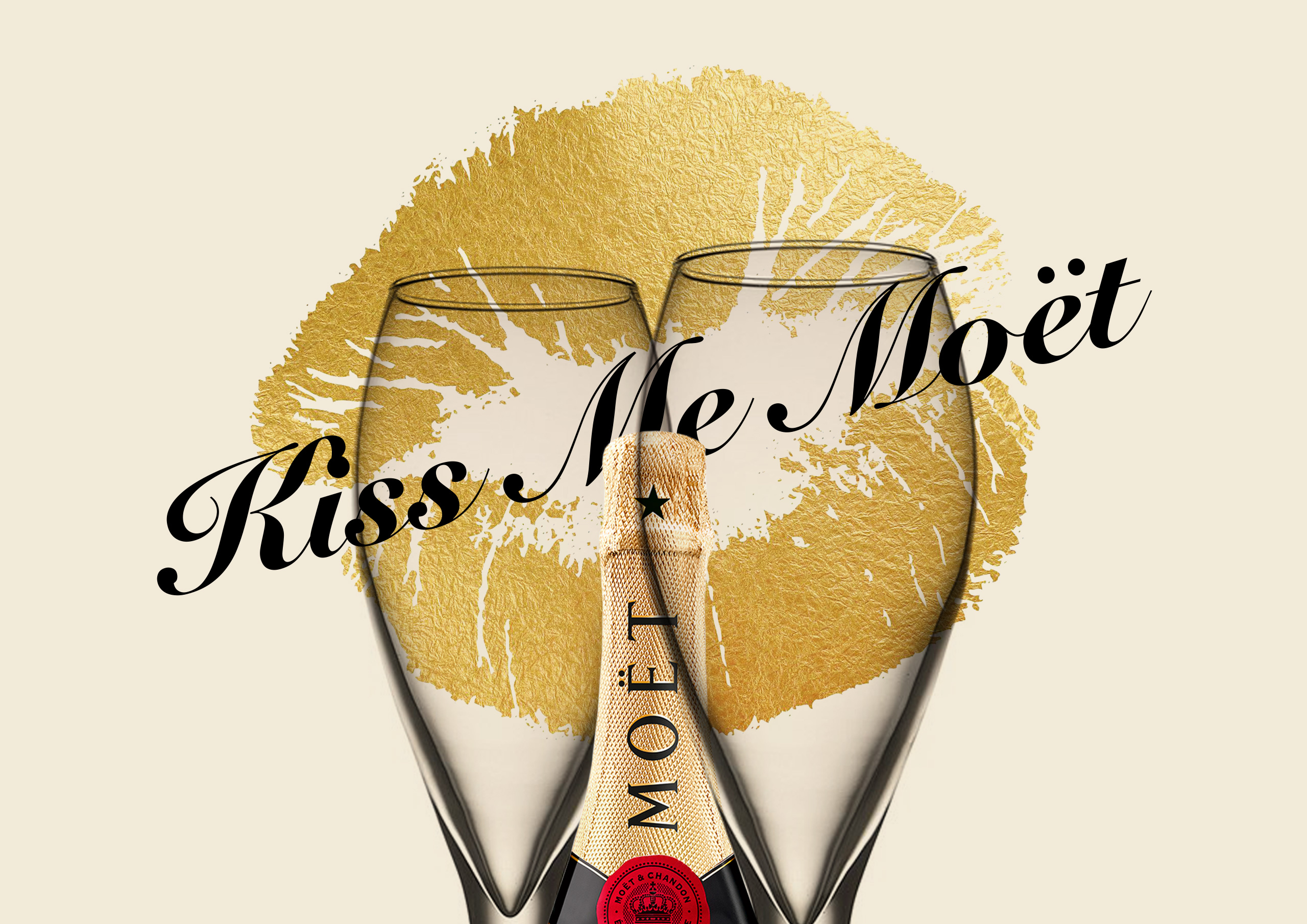 Kiss Me Moët | Bottle and Glasses | Front View